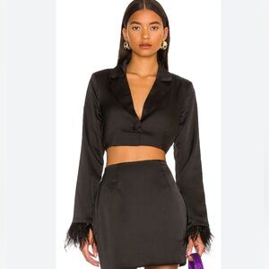 NWT More to Come Julia feather cropped blazer in black
